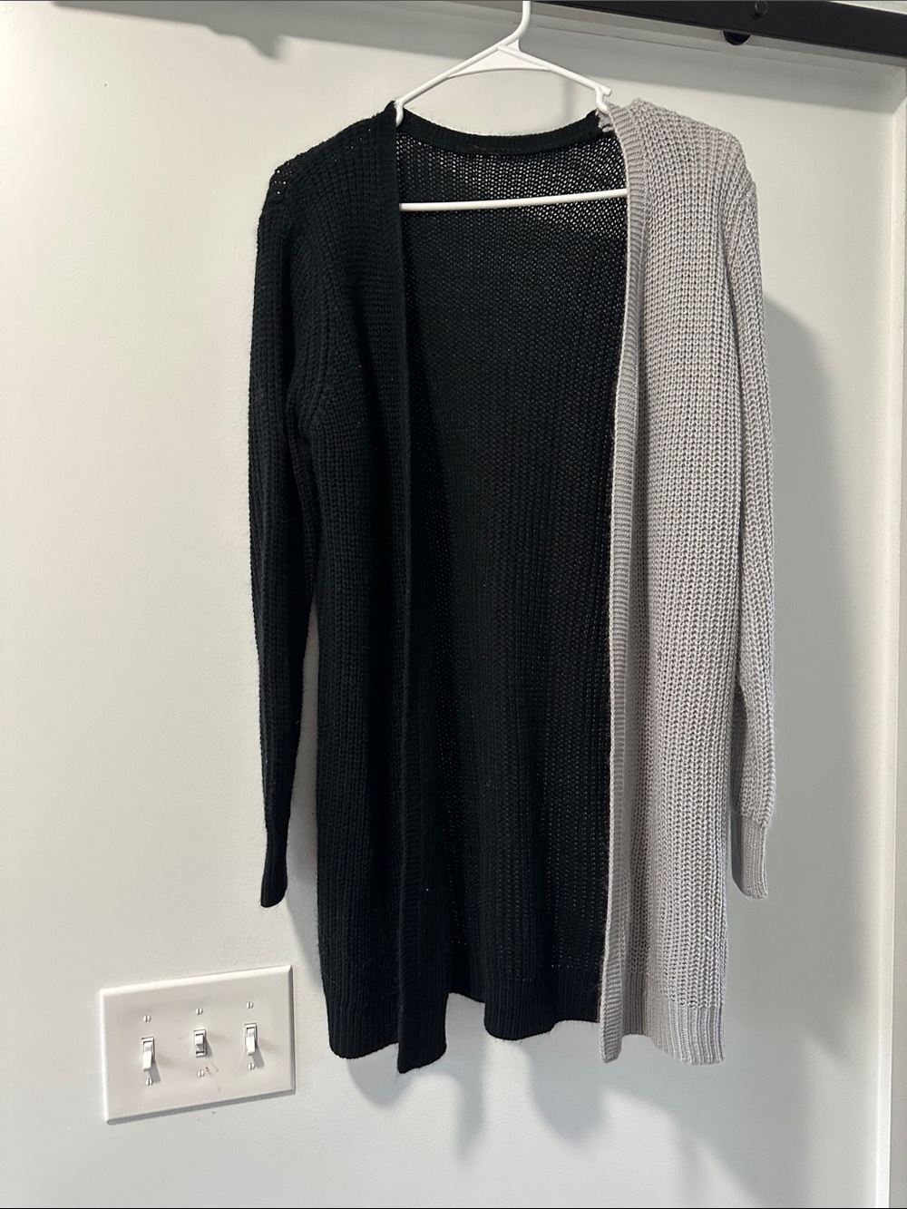 SHEIN Black & Light Gray Open-Front Colorblock Cardigan